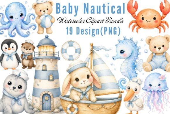 Download Baby Nautical Watercolor Clipart Bundle - Nautical Collection
