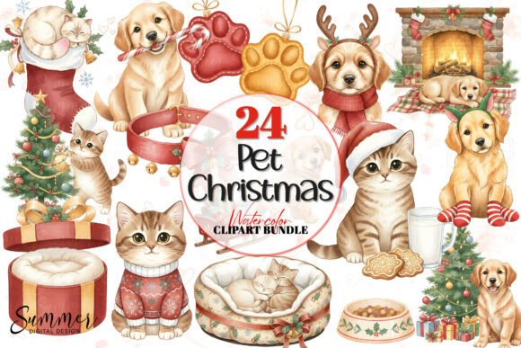 Download Watercolor Christmas Pet PNG Bundle - Pet Collection