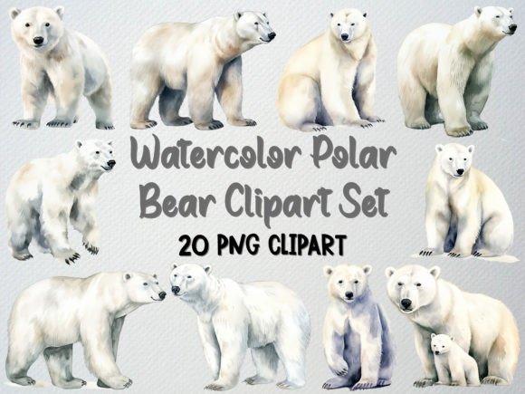 Download Watercolor Polar Bear Clipart Set - Bear Collection