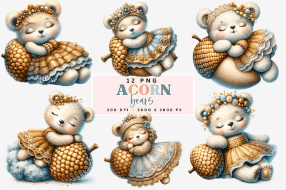 Download Cute Autumn Acorn Bears Clipart - Bear Collection
