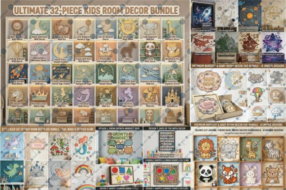 Download 68 Kids Room Wall Decor Laser Cut Bundle - Kids Collection