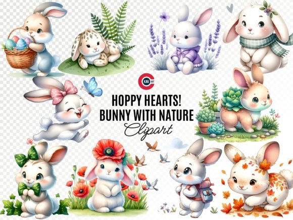 Download Cute Playful Bunny with Nature Cliparts - Bunny Collection