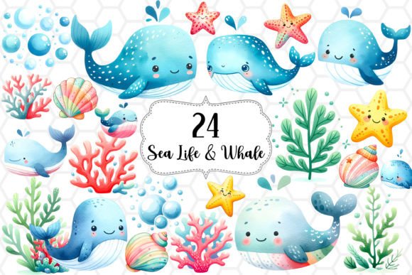 Download Nautical Whale Watercolor Clipart Bundle - Nautical Collection