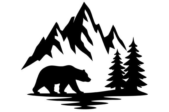 Download Bear, Pine Trees, and Mountain SVG - Bear Collection