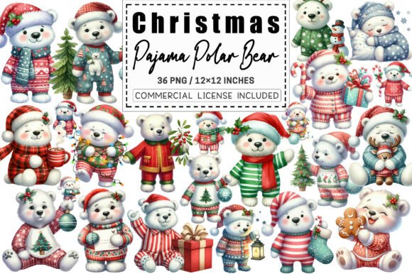Download Christmas Pajama Polar Bear Clipart. - Bear Collection