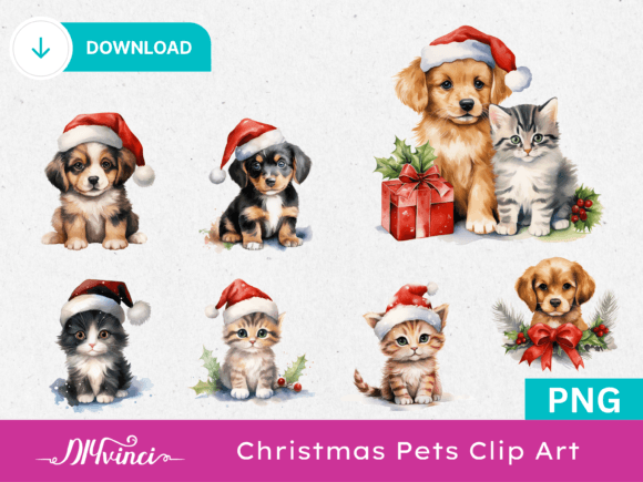 Download Cute Christmas Pets Clip Art - Pet Collection