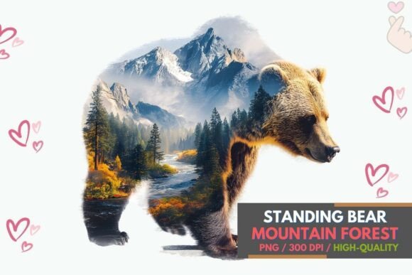 Download Standing Bear Mountain Forest Art PNG - Bear Collection