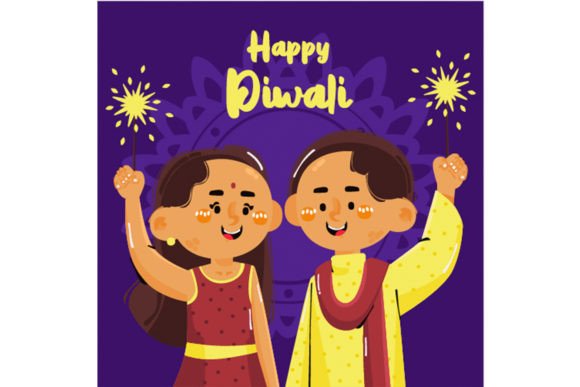 Download Happy Diwali Cartoon Kids Illustration - Kids Collection