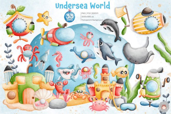 Download Watercolor Undersea World Clipart Set - Undersea world clipart Collection