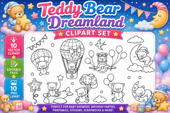 Download Teddy Bear Dreamland Digital Clipart Set - Bear Collection