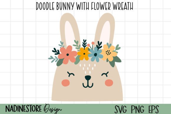 Download Doodle Bunny with Flower Wreath SVG. - Bunny Collection