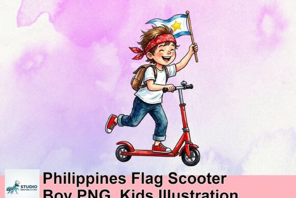 Download Philippines Flag Scooter Boy PNG, Kids Illustration - Kids Collection